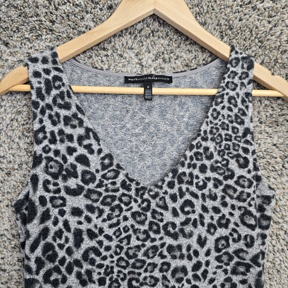 White House Black Market Top Womens Small Gray V Neck Tunic Sleeveless Knit - Picture 4 of 7